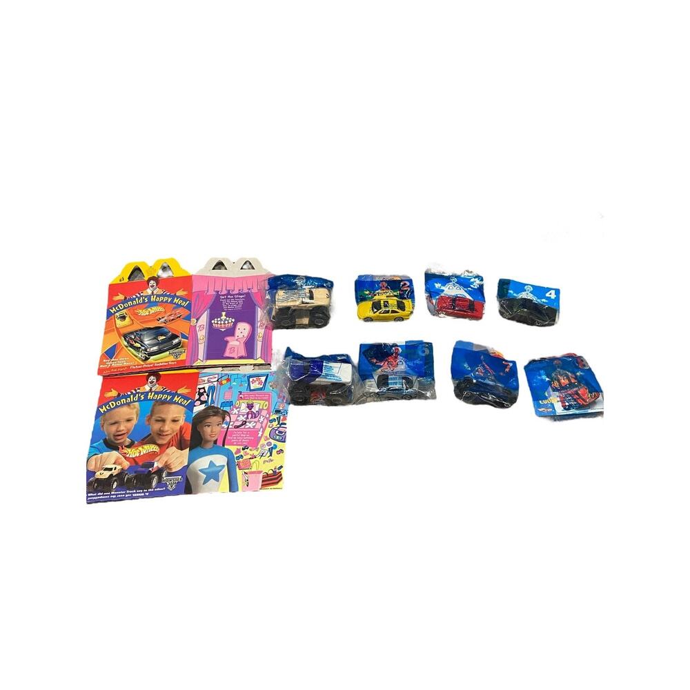 McDonalds Happy Meal Toys. Hot‎ Wheels 2001 all 8 And two Boxes